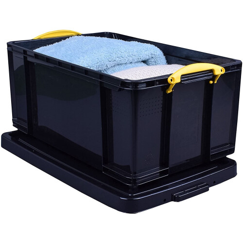 Really Useful Really Useful Box Plastic Storage 48 Litre Solid Black with Yellow Handles 2