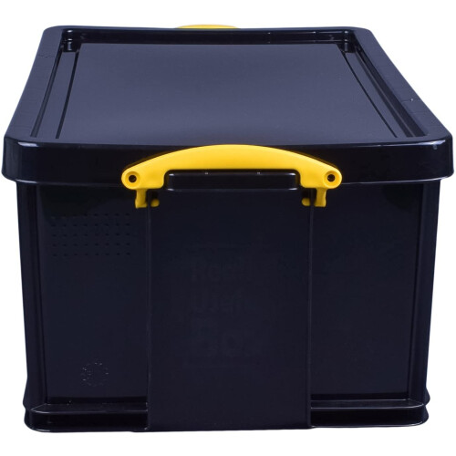 Really Useful Really Useful Box Plastic Storage 48 Litre Solid Black with Yellow Handles 1
