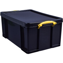 Really Useful Box Plastic Storage 48 Litre Solid Black with Yellow Handles