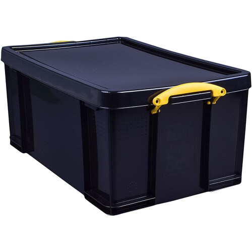 Really Useful Really Useful Box Plastic Storage 48 Litre Solid Black with Yellow Handles