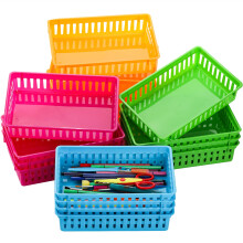DEAYOU 16 Pack Classroom Storage Baskets Bins, Small Plastic Organizer Basket, Colorful Storage Trays, Crayon Pencil Containers for Paper, Desk,
