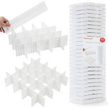Flytianmy 40Pcs Drawer Dividers, Adjustable Drawer Organizer for Socks, Underwear, Makeup, Can Help Tidy Kitchen, Bedroom, DresserWhite