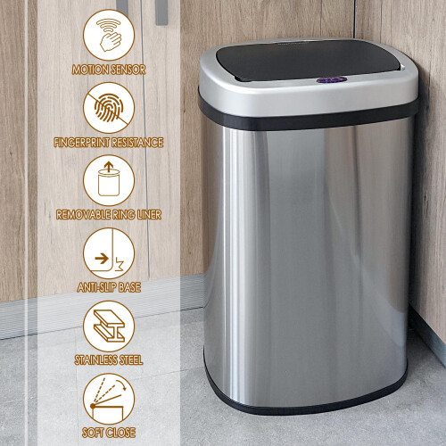display4top Stainless Steel Automatic Touchless Kitchen Bathroom Sensor Bin,Trash Can,Touch Bin (58LRound) 2