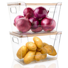 Hiziwimi 2 Set Pantry Organizers and Storage - Stackable Pantry Storage Bin Containers for Potato, Onion, Garlic, Fruit, Vegetable, Produce - Clear