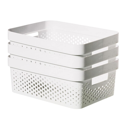 Curver Curver Infinity Dots Set of 3 100% Recycled Medium Storage Baskets 11 Litres - White