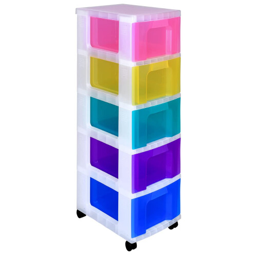 Really Useful Really Useful Box Plastic Storage Unit 5 X 12 Litre Clear Frame / Rainbow Drawers