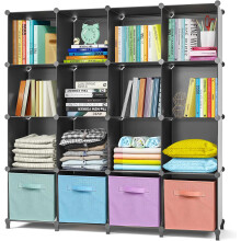 AWTATOS Bookcase 16 Cube Storage Unit Bookshelf Cube Storage DIY Cube Unit, Ideal for Bedroom, Living Room, Office, 49.2 "L x 11.8 "W x 37.2 "H Black