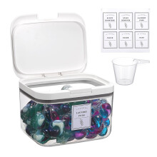 TOLIDA Clear Laundry Pods Container with White Push Up Lid - Automatic Pop-Up Washing Pods Holder, Large Capacity Storage Organizer for Bath Bombs,