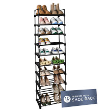 CUQOO 10 Tier Tall Shoe Rack ? Metal Shoe Storage Organiser for 40+ Pairs, Narrow & Space Saving Shoe Shelf, Rust-Proof, Tool-Free, Hallway, Bedroom,