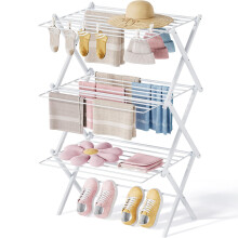 SYKIARIOL Clothes Airer, Foldable Clothes Drying Rack, Space-Saving Clothes Horse with 3 Levels, Extendable Indoor Drying Rack Laundry, 52 X 54 X