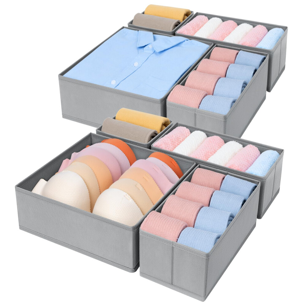 DIMJ Collapsible Wardrobe Drawer Organiser - 8 Pack Closet Organizer with 3 Sizes, Drawer Dividers for Clothes, Underwear, Socks, Ties, Bras, Baby
