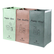 BOMEI PACK 3 Packs Recycling Bags Pink Green Gray with handle Separate Sorting Organizer Woven waste Bins bag 42 Gallon Waterproof for Kitchen Home