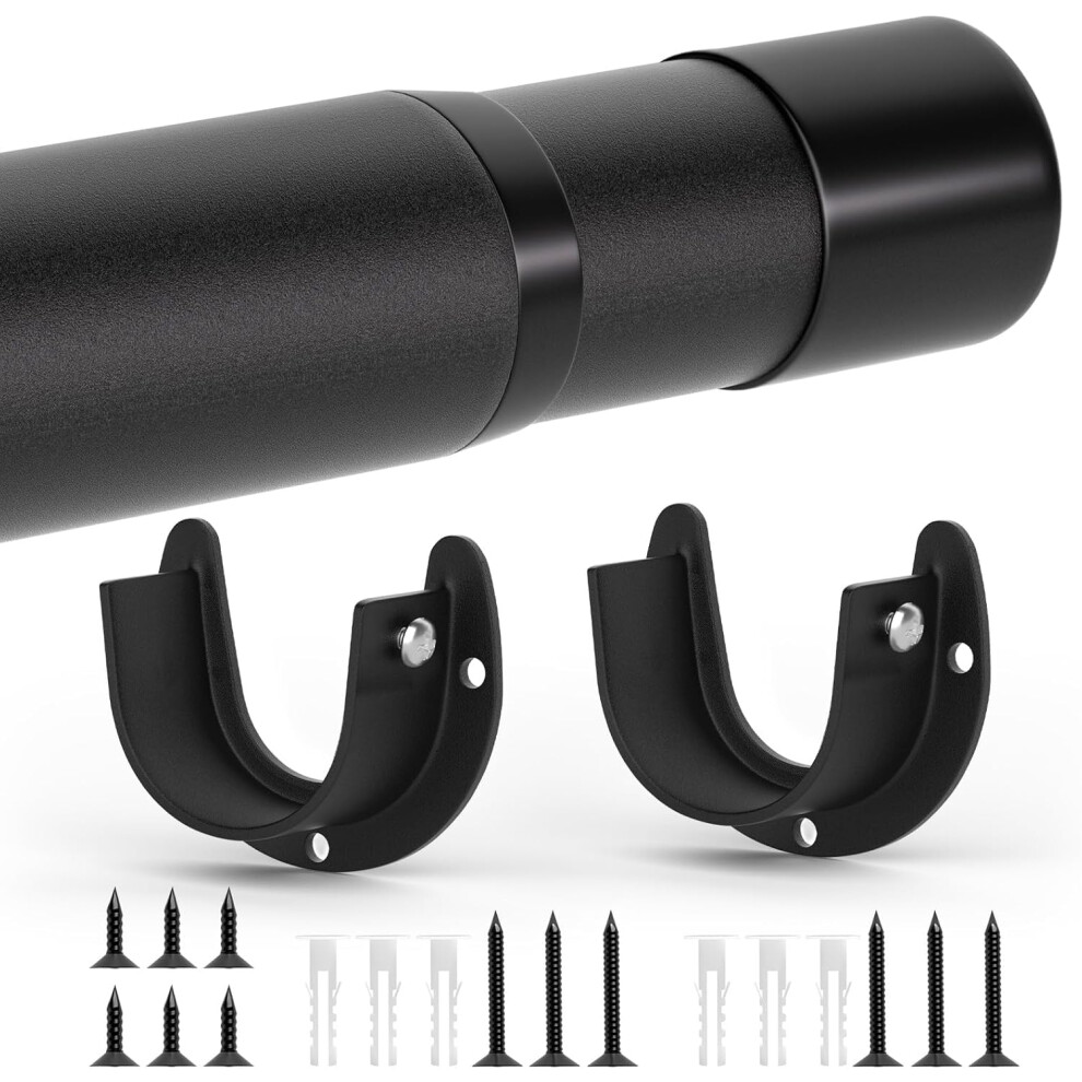 GOOWIN 43-95cm Extendable Wardrobe Rail,32MM Heavy Duty Wardrobe rod with Screws and End Sockets for Clothes,Wardrobe,Bathroom (Black)-image-OPC-PJST7YX-NEW