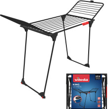Vileda King Ultimate Black Indoor Clothes Airer - XXL lines for fewer creases - 20M Drying Length with Sock Hanger, Wheels for Easy Transport -