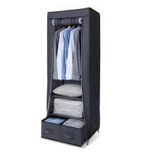 Hododou Portable Wardrobe Single Canvas Wardrobe Clothes Storage Organizer with 2 Drawers and Hanging Rail Foldable Closet for Clothes, Bags, Toys,
