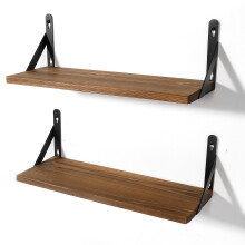 AGM Wall Mounted Shelves Set of 2, Rustic Dark Wood Wall Floating Shelves for Bedroom, Living Room, Kitchen, Laundry Room Storage & Decoration-Dark