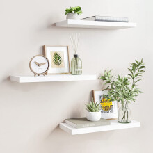 aimu Set of 3 Floating Shelves,Wall Mounted Storage Shelf,White Finish Wall Mount Shelf Sets.Wood Wall Shelves for Decor and Display,Be Usecfor