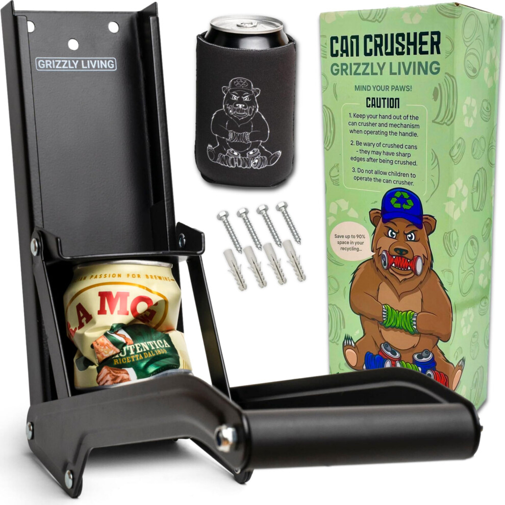 Denoffi Can Crusher For Recycling By Grzzly Living | Heavy Duty Can Crusher Wall Mounted 500Ml Or 16Oz Cans | Wall Mounted Can Smasher For Recycling Beer Or