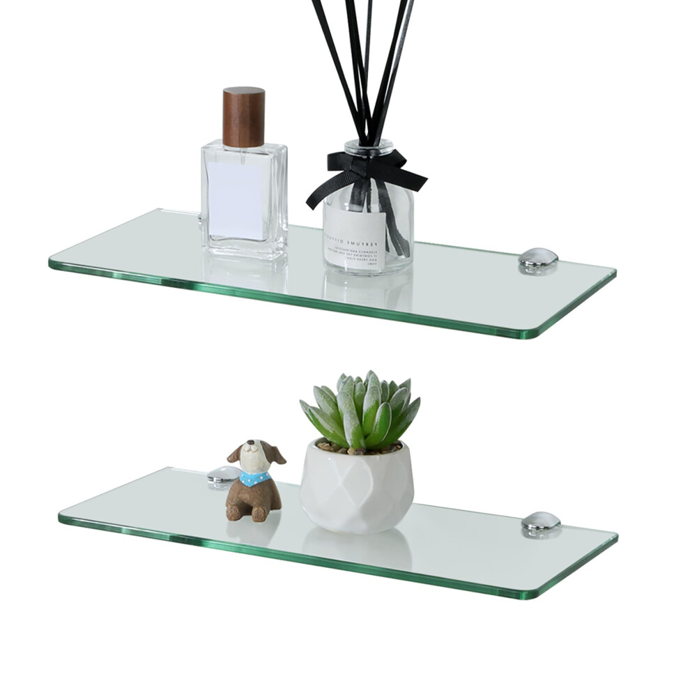Sayayo Glass Floating Shelves Set Of 2, 6Mm Tempered Transparent Bathroom Shelf Wall Mounted With Chromed Shelf Brackets For Home Kitchen Bedroom 5051220942767