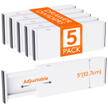 Lifewit 5 Pack Kitchen Drawer Dividers 5" High, 13.5-22" Adjustable Drawer Organizer for Utensils/Clothes/Makeup, Plastic Expandable Separators in