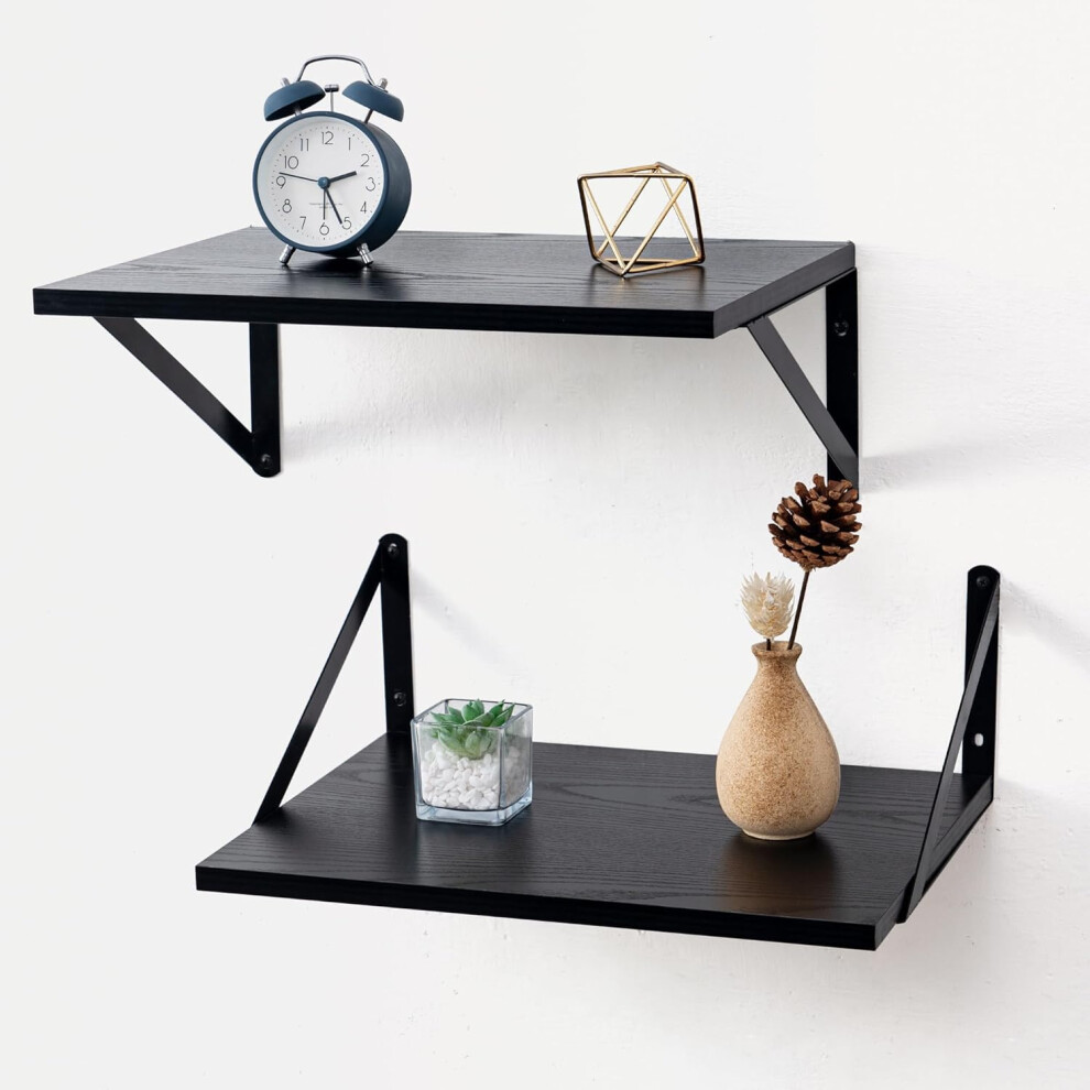 Mardili 12 Inch Deep Floating Shelves For Wall, 16W X 12D Wood Wall Shelves Set Of 2-Black 5051220943061