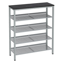 VASAGLE Shoe Rack, 5-Tier Shoe Storage with Shelves and Large Top, Adjustable Mesh Shelves, Space-Saving for Entryway, Hallway, Steel, Industrial,