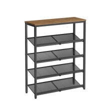VASAGLE Shoe Rack, 5-Tier Shoe Storage with Shelves and Large Top, Adjustable Mesh Shelves, Space-Saving for Entryway, Hallway, Steel, Industrial,