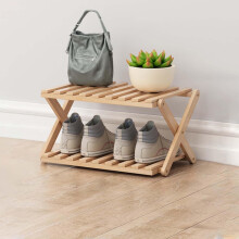 Glsety 2 Tier Bamboo Shoe Rack,Portable Folding Shoe Storage Rack,Without Installation Small Shoe Rack Perfect for Corridors, Bedrooms and Small