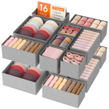 Lifewit 16 Pack Drawer Organiser, Collapisble Fabric Chest of Draw Dividers for Closet, Dresser, Nursery, Bedroom, Foldable Cube Boxes for Clothes,