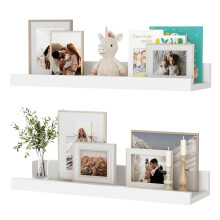Floating Shelves Set of 2, 40 cm White Floating Shelves Wood Wall Mounted Shelf Picture Ledge Shelf Kids Bookshelf for Living Room Kitchen Bedroom