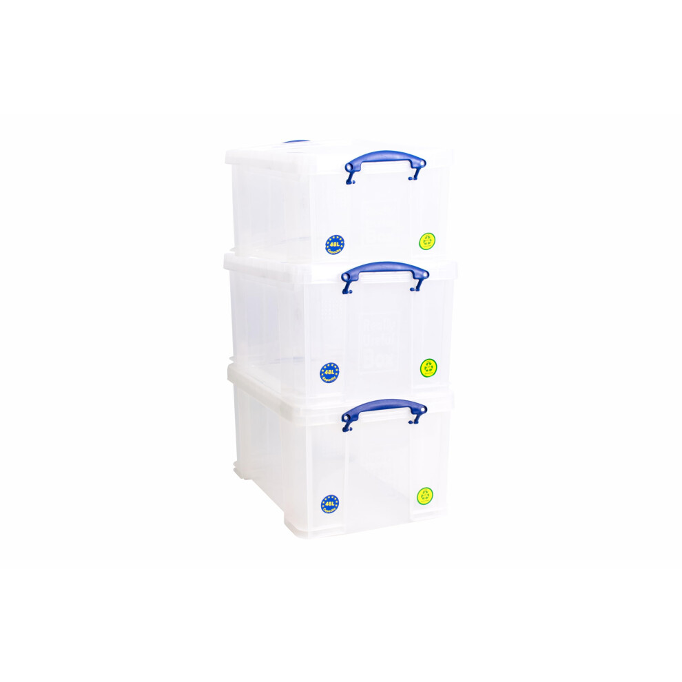 Really Useful Box Plastic Storage 48 Litre Clear (Pack Of 3)