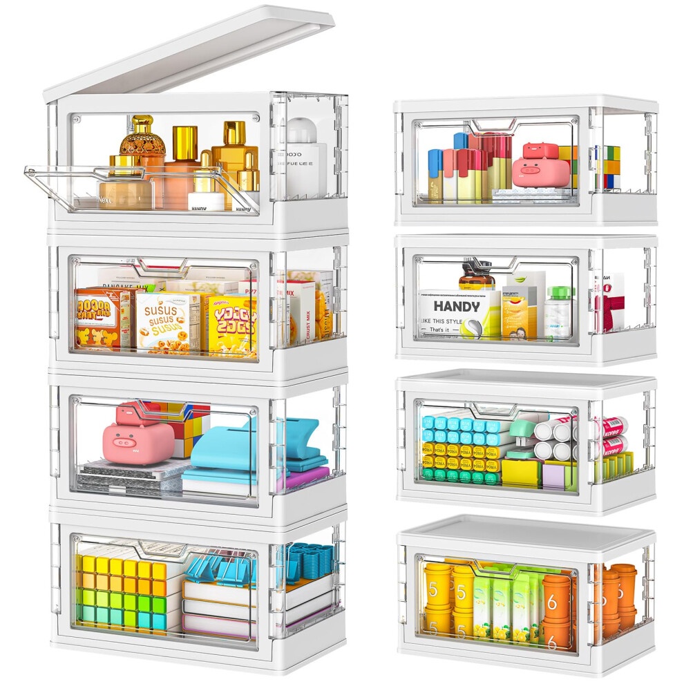 Stowbin 8 Pack Stackable Storage Boxes With Lid - Multifunctional & Foldable Storage Box For Crafts, Snacks, Stationery And Desk Supplies, Ideal For