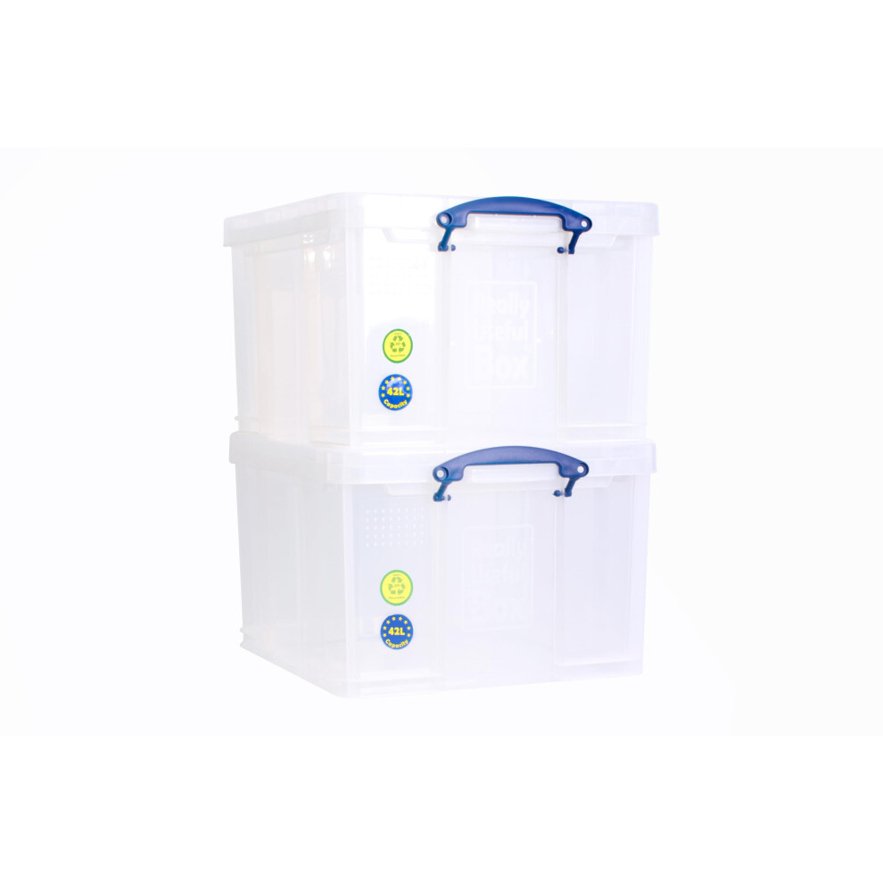 Really Useful Box Plastic Storage 42 Litre Clear (Pack Of 2)