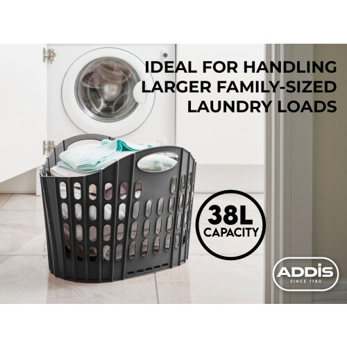 Addis Addis Flat Easy Store Laundry Basket Hamper, Dark Grey, 38 Litre 1