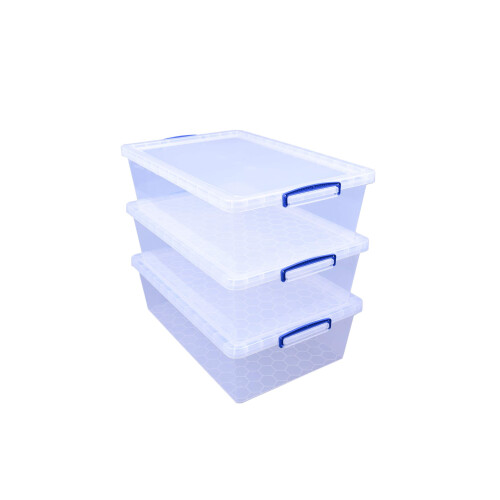Really Useful Really Useful Box Nestable Plastic Storage 43 Litre Clear (Pack of 3) 2