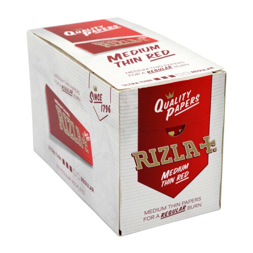 Rizla Red Regular Size Slim Rolling Paper, BOX OF 100 BOOKLETS