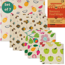Beeswax Wraps Set of 7 - Reusable Bees Wax Food Storage Wrap. One Tree Planted Per Purchase. Eco Friendly Alternative to Cling Film & Plastic Sandwich