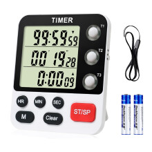 QINFIEY Digital 3 Channels Kitchen Cooking Multiple Timer with Large LCD Count Up Down Stopwatch ON Off Switch Timer for Teaching Reading 3-Level