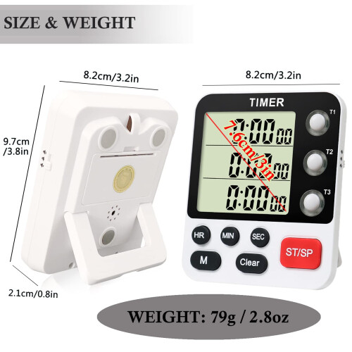 QINFIEY Digital 3 Channels Kitchen Cooking Multiple Timer with Large LCD Count Up Down Stopwatch ON Off Switch Timer for Teaching Reading 3-Level 1