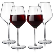 Dicunoy 4 Pack Plastic Wine Glasses Resuable, 15oz Unbreakable Stemmed Wine Glasses, Clear Hard Plastic Outdoor Premium Wine Glass for Camping, Tritan