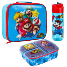 Super Mario Kids Childrens Lunch Box Set ? Insulated Lunch Bag, Multicompartment Lunch Box & 580ml Water Bottle - School Travel Lunch Food Set, BPA