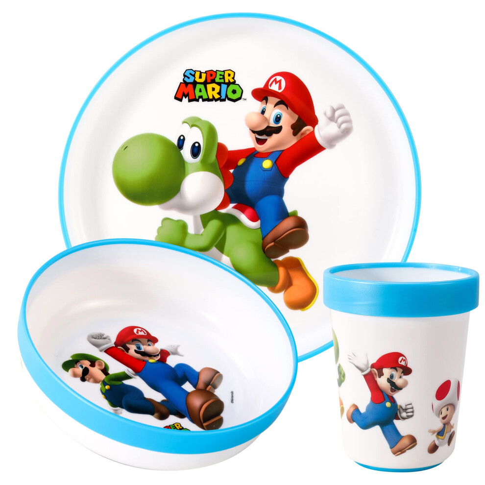 Super Mario 3Pcs Reusable Bicolor Premium Kids Dinner Tableware Set Plate, Bowl & Tumbler, Bpa Free Zawadi Global