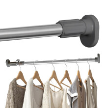 Hershii - Extendable Curtain Rod for Windows and Showers, Oval Head, Clothes Hanging Rod for Closets and Wardrobes, No Drilling, Tube Diameter: 25.4