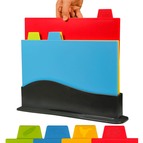 Chopping Board Set (UK Company) Plastic Mat Smart Colour Coded Cutting Boards Set 4 PCS 1