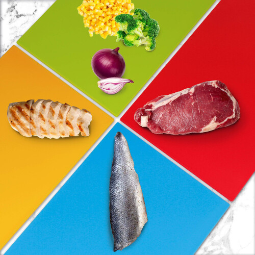 Chopping Board Set (UK Company) Plastic Mat Smart Colour Coded Cutting Boards Set 4 PCS 2