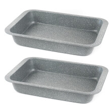 Salter COMBO-8051A Marblestone 36cm Roasting Pan, Set of 2 Non-Stick Bakeware, PFOA Free Durable Grey Carbon Steel, Meat, Fish & Vegetable Roaster,
