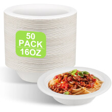 GREENESAGE 50 Pack Disposable Paper Bowls 16oz - Eco-Friendly, Sugarcane Strong White Bowls Biodegradable and Compostable Soup Bowls for Christmas