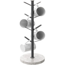Gypie Marble Mug Tree Stand, 8 Hooks Coffee Cup Holder Storage Rack, Weighted Marble Base Stable Mug Holders for Kitchen Counter Cabinet Cafe (Black)