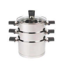 Russell Hobbs RH01170EU Excellence 3 Tier Steamer ? 18 cm Cooking Pots with Tempered Glass Lid, Non-Stick Coating, Stainless Steel, Vegetable Steaming