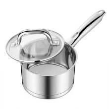 Homikit 14cm Saucepan, Stainless Steel Tri-Ply Base Milk Pan with Glass Lid, Cooking Induction Pot Suitable for All Kitchen Cooktops, Healthy & Easy